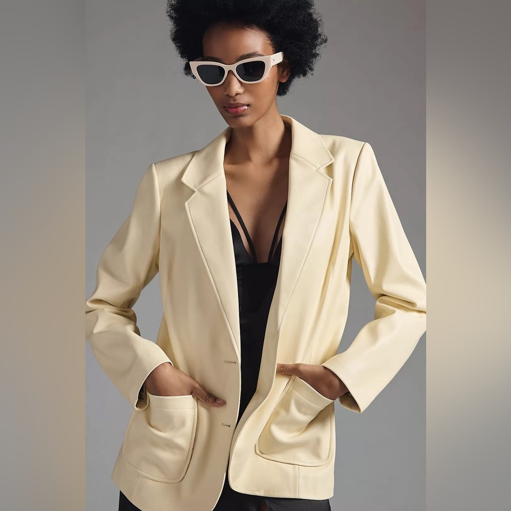 By Anthropologie Faux Leather Blazer Size Small - Picture 4 of 7